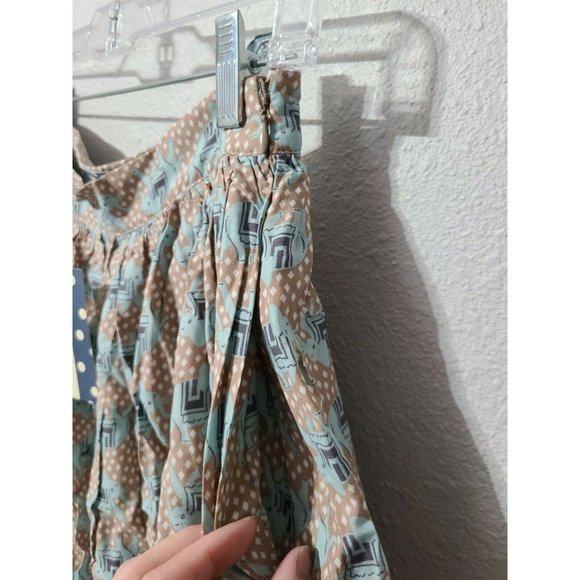 Comme Toi Elephant Printed Knee Length Skirt Size S Tan Blue - Picture 4 of 6